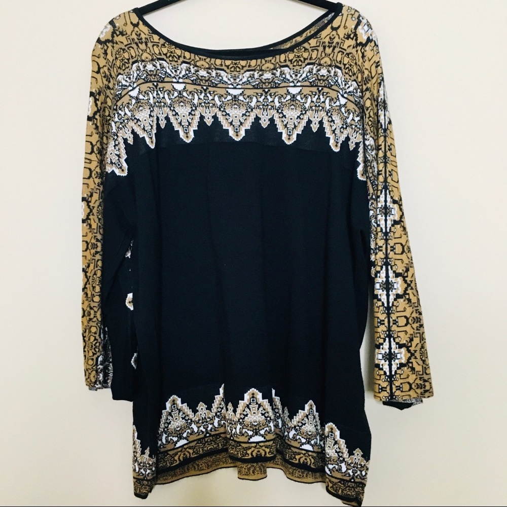 Womens Black Gold Stretch Knit Top Plus Size 2X - Picture 2 of 6